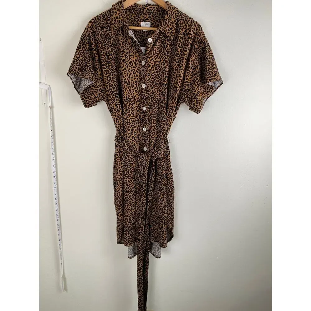 NWT J.Crew Factory Leopard Linen Blend Shirt Dress Belted Large - Picture 8 of 13